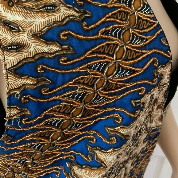 Vintage 80s beaded sleeveless black satin fancy VEST jacket L - Picture 16 of 16